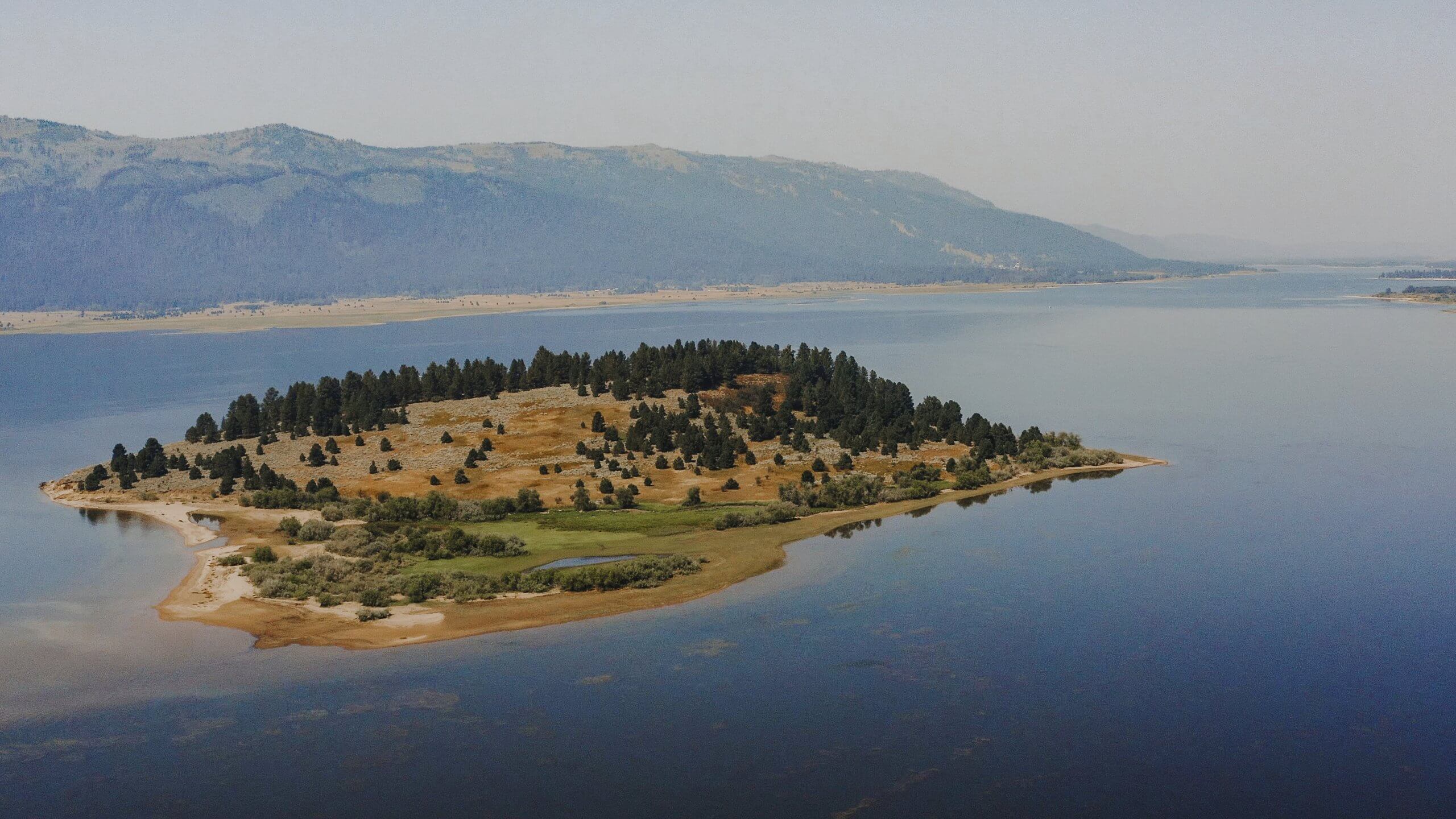 Aerial view of an island in Lake Cascade.