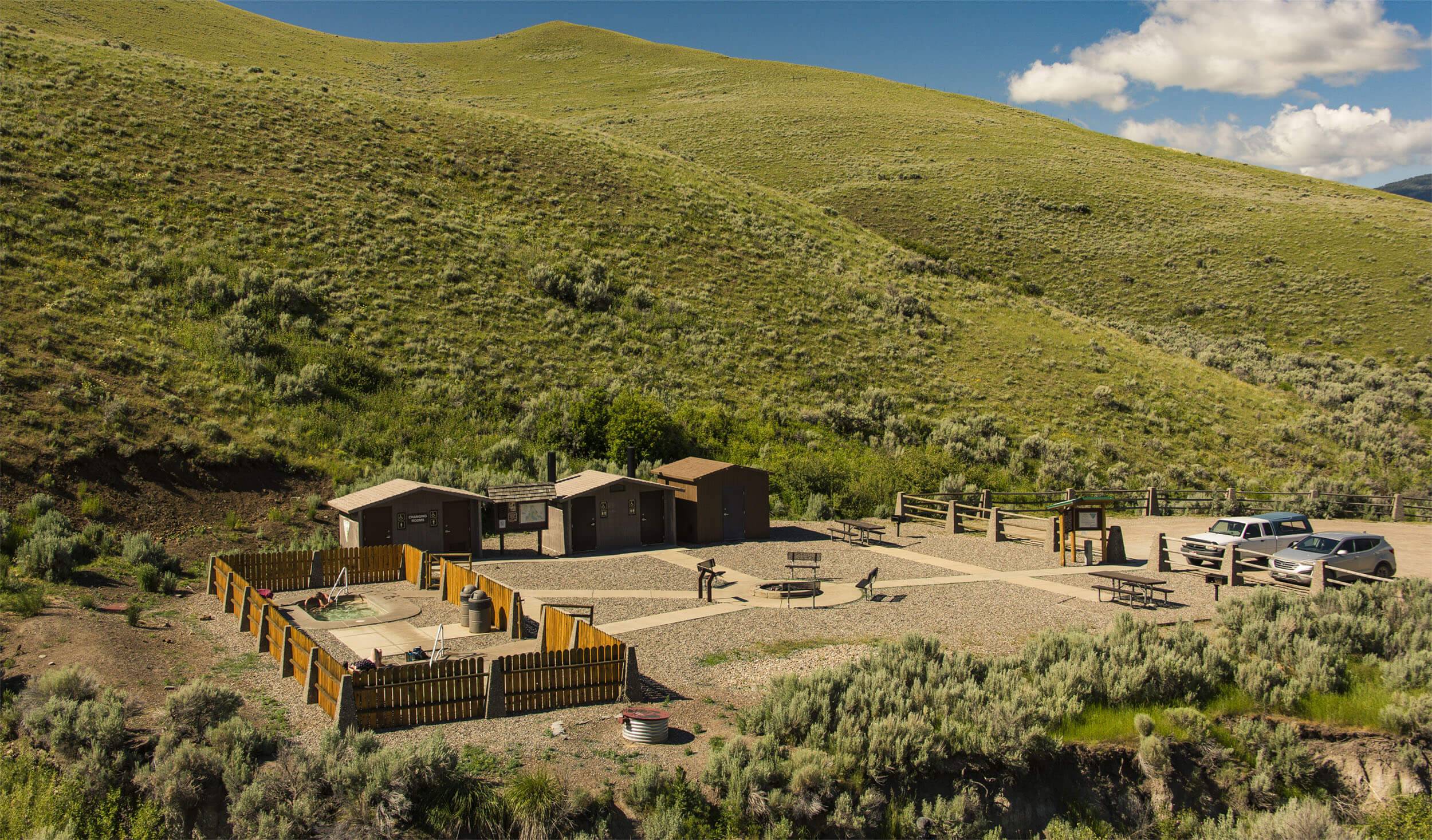 A look from above at Sharkey Hot Springs.