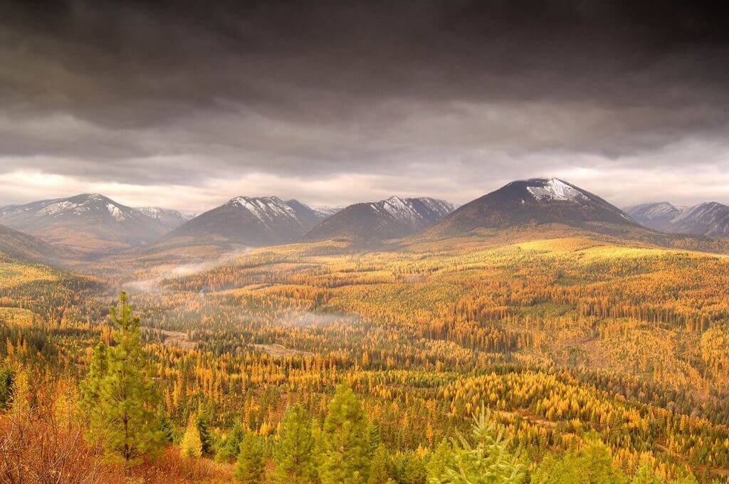 Fall foliage in the Cabinet Mountains on the Selkirk Loop.