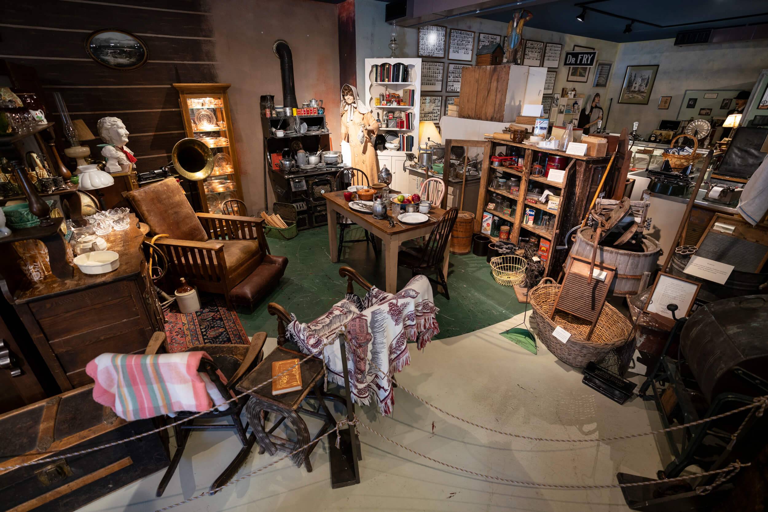 The interior of the Boundary County Historical Museum displaying an exhibit of preserved items.