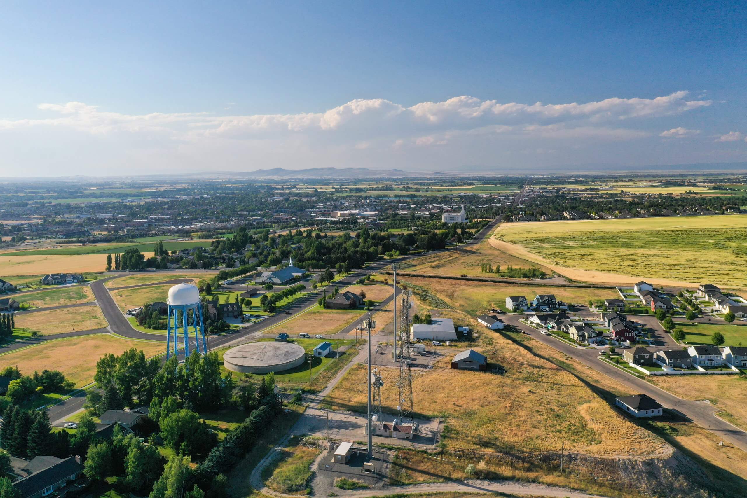 birds-eye view of the town of rexburg