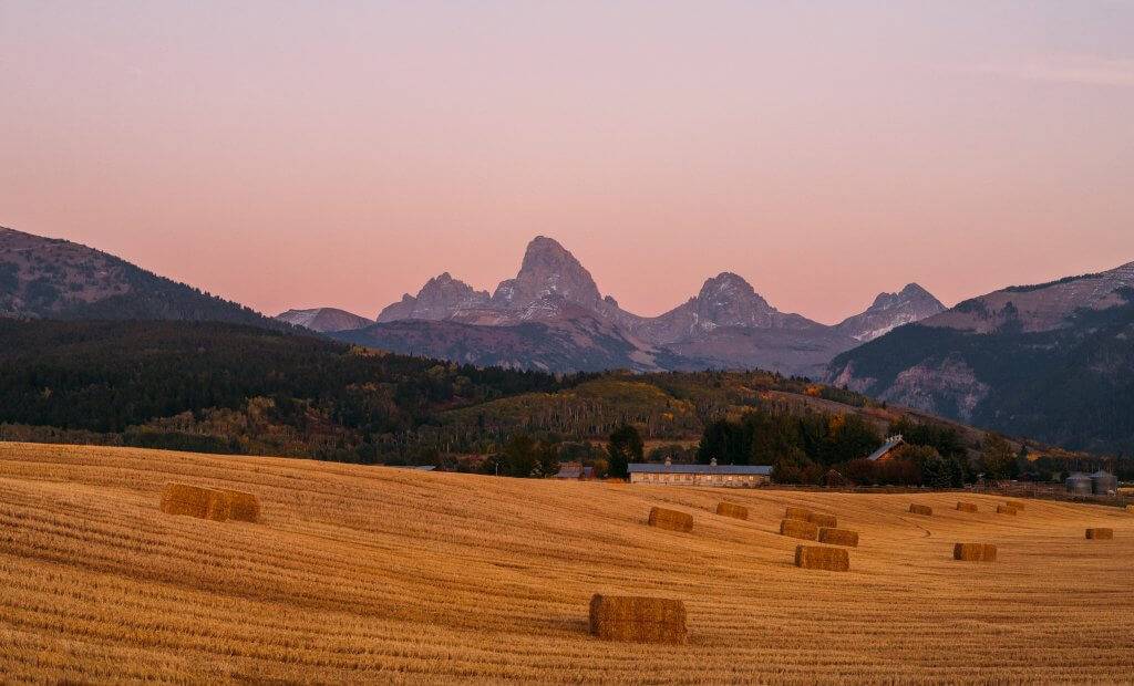 teton mountain range at sunset