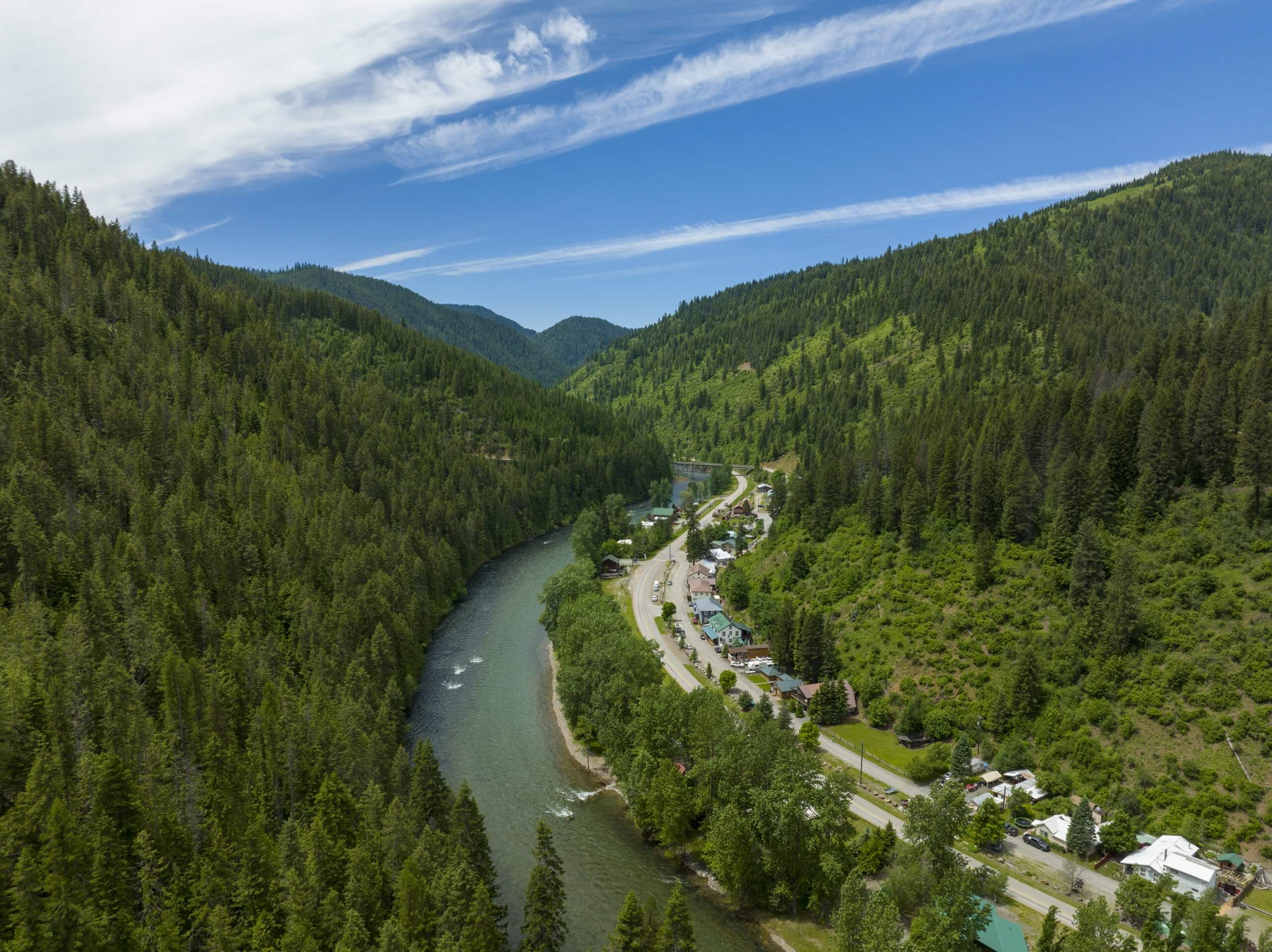 Aerial view of the Saint Joe River near the town of Avery.